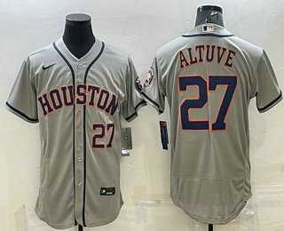 Mens Houston Astros #27 Jose Altuve Number Grey Stitched MLB Flex Base Nike Jersey